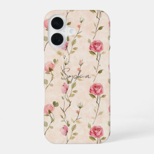 Pretty Pink Cream Roses Floral iPhone 16 Case