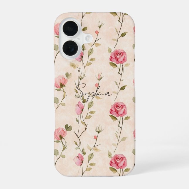 Pretty Pink Cream Roses Floral iPhone 16 Case (Back)