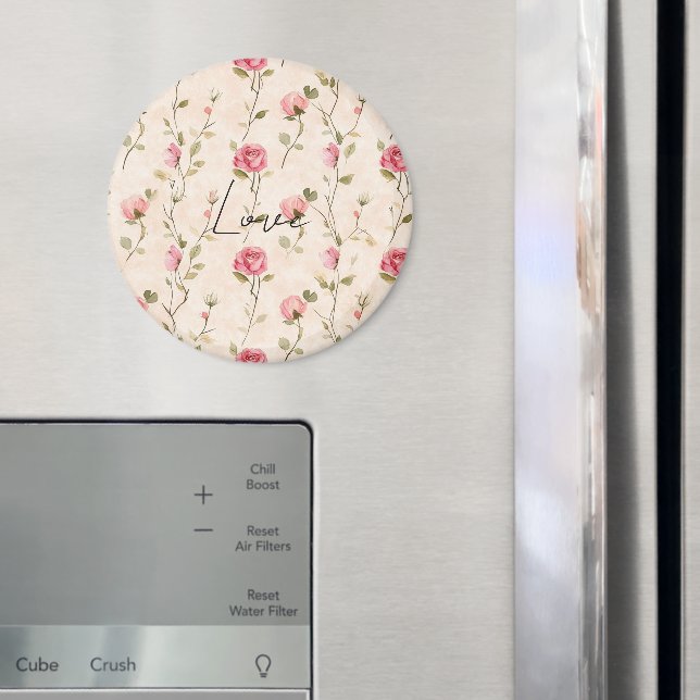 Pretty Pink Cream Roses Floral Love Magnet (In Situ (Fridge))