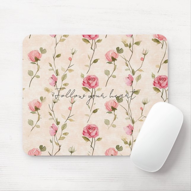 Pretty Pink Cream Roses Floral Mouse Mat (With Mouse)