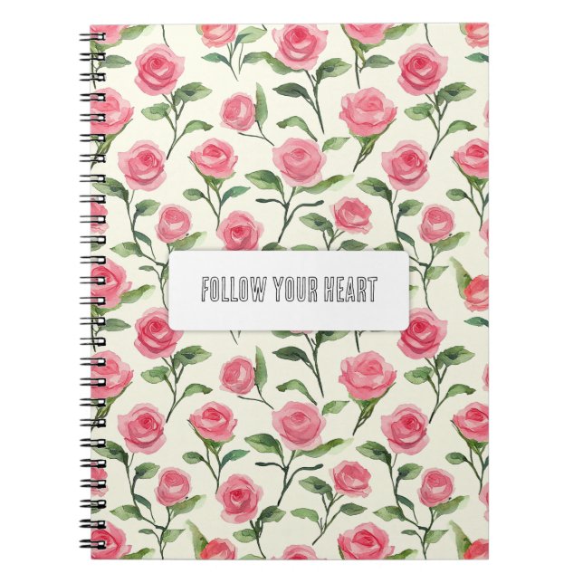 Pretty Pink Cream Roses Floral Notebook (Front)