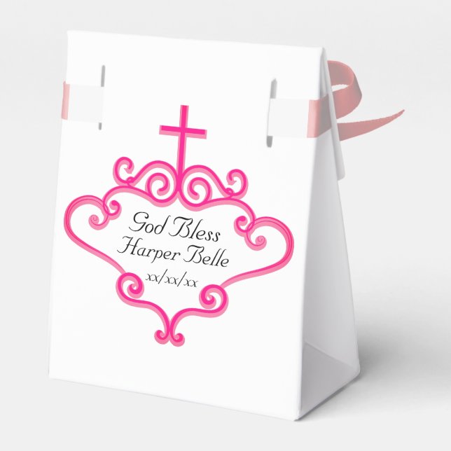 Pretty Pink Cross and Scroll Customisable Baptism  Favour Box (Back Side)