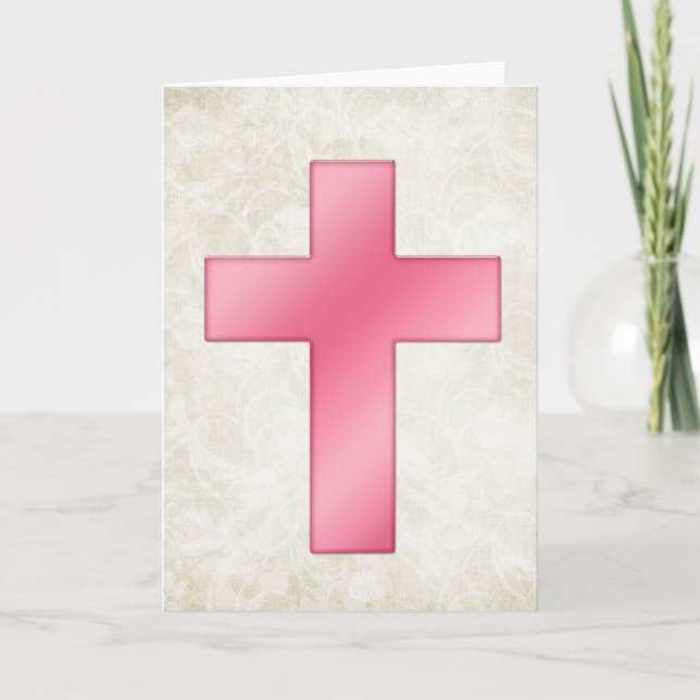 Pretty Pink Cross Blank Christian Greeting Card (Front)