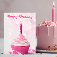 Pretty Pink Cupcake Photo Custom Happy Birthday