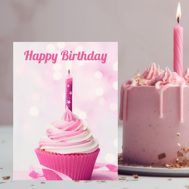 Pretty Pink Cupcake Photo Custom Happy Birthday Postcard (Creator Uploaded)