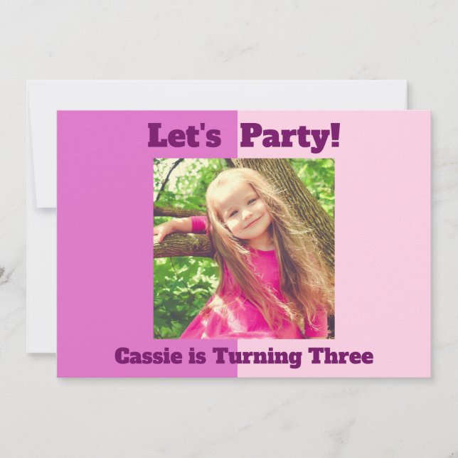 Pretty Pink Custom Kids Photo Girls Birthday Party Invitation (Front)
