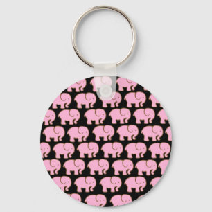 Pretty Pink Cute Elephants on Black Key Ring