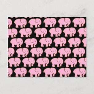 Pretty Pink Cute Elephants on Black Postcard