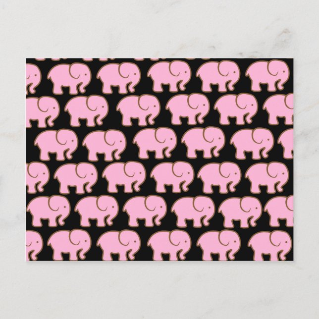Pretty Pink Cute Elephants on Black Postcard (Front)