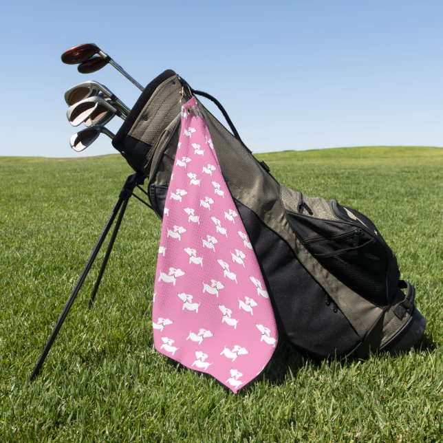 Pretty Pink Dachshund Mum Golfer Gift Golf Towel (Green)