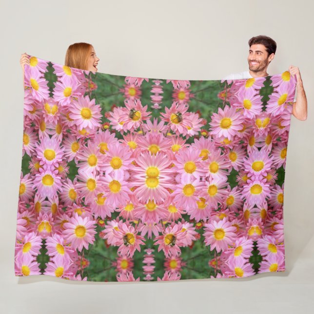Pretty Pink Daisies And Bumble Bee Abstract       Fleece Blanket (In Situ)