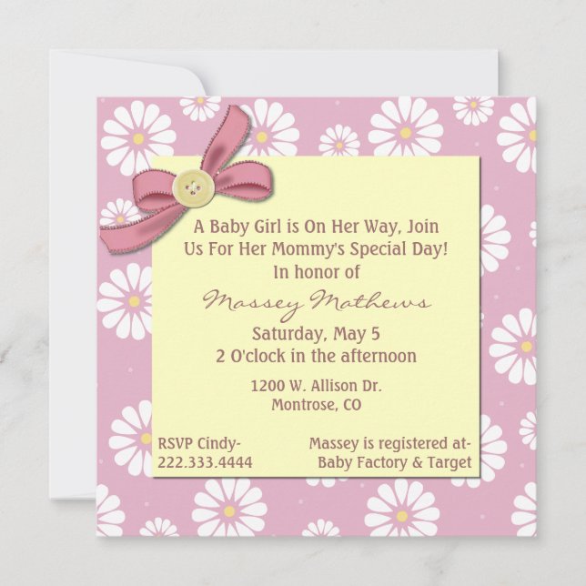Pretty Pink Daisies Baby Girl Shower Invitation (Front)