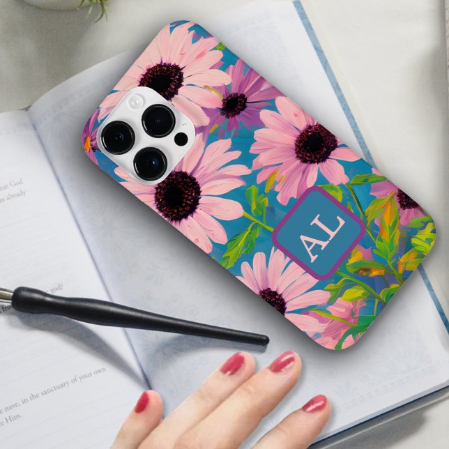 Pretty Pink Daisies Oil Painting Monogrammed Case-Mate iPhone Case (Creator Uploaded)