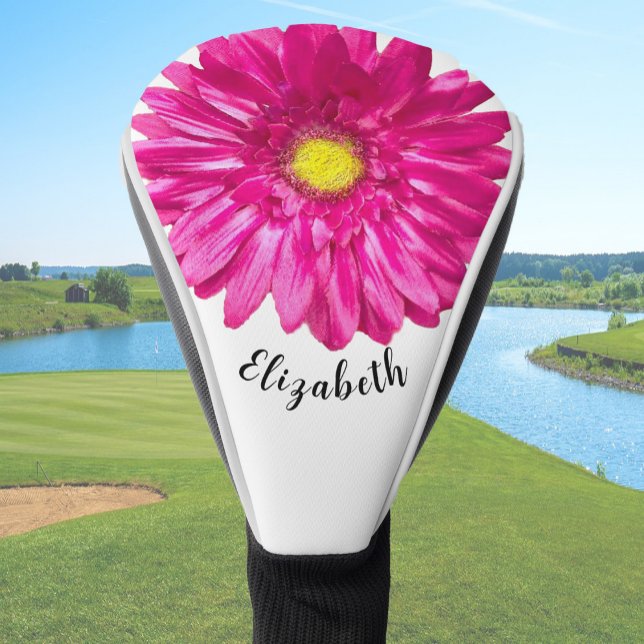 Pretty pink daisy flower custom name womens golf head cover (Creator Uploaded)