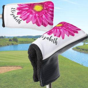 Pretty pink daisy flower custom name womens golf head cover