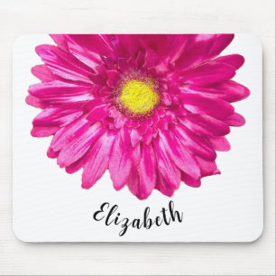 Pretty pink daisy flower custom name womens mouse mat
