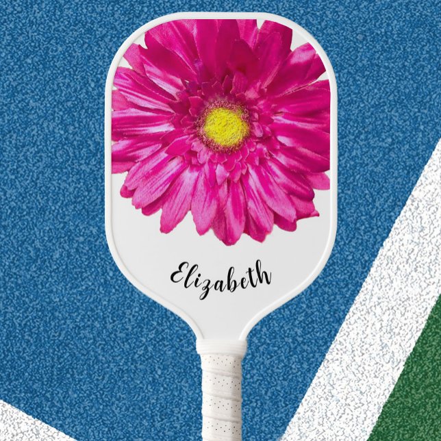 Pretty pink daisy flower custom name womens pickleball paddle (Creator Uploaded)