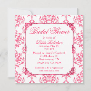 Pretty Pink Damask Bridal Shower Invitation