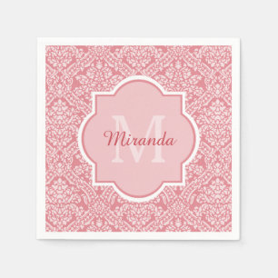 Pretty Pink Damask Pattern Monogram With Name Napkin