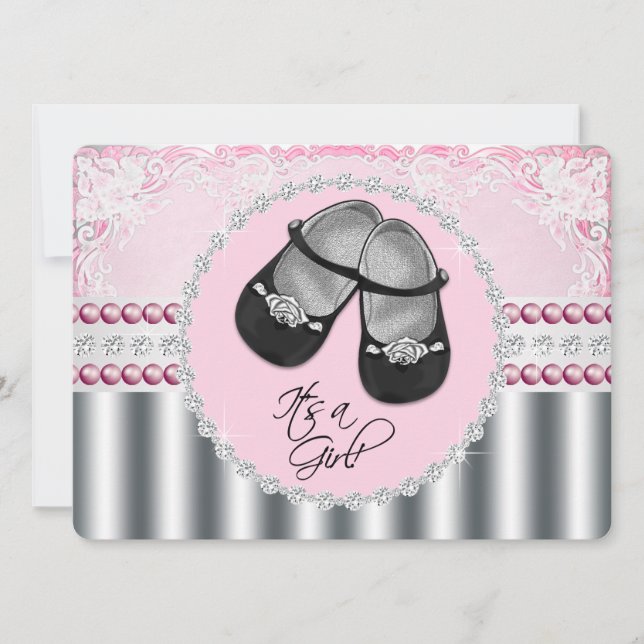 Pretty Pink Diamonds and Pearls Baby Shower Invitation (Front)