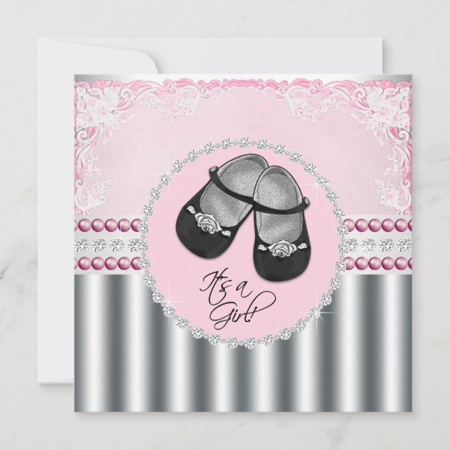 Pretty Pink Diamonds and Pearls Baby Shower Invitation (Front)