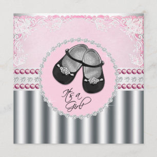Pretty Pink Diamonds and Pearls Baby Shower Invitation