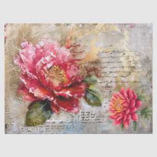 Pretty Pink Distressed Vintage Floral Decoupage Tissue Paper
