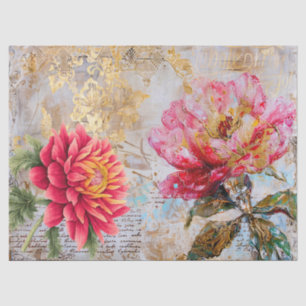Pretty Pink Distressed Vintage Floral Decoupage  Tissue Paper