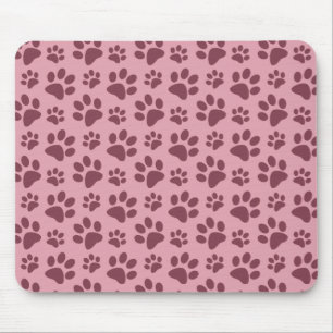 Pretty pink dog paw print pattern mouse mat