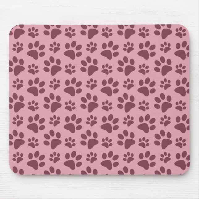 Pretty pink dog paw print pattern mouse mat (Front)