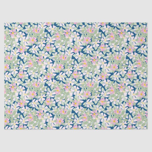 Pretty Pink Dog Roses on Deep Blue Tissue Paper (Front)