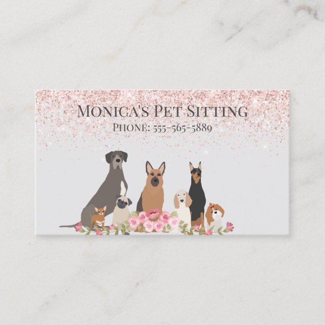 Pretty Pink Dog Sitting Day Care Grooming Business Card (Front)