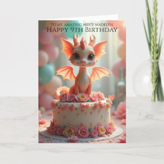 Pretty Pink Dragon Niece 9th Birthday Greeting Card