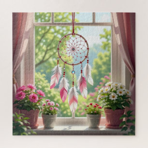 Pretty Pink Dreamcatcher and Plants Window Sill Jigsaw Puzzle