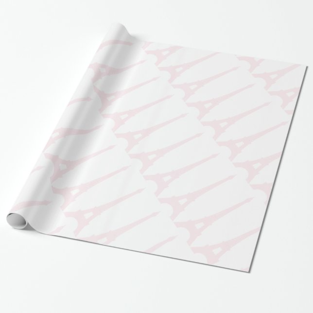 Pretty Pink Eiffel Tower Wrapping Paper (Unrolled)