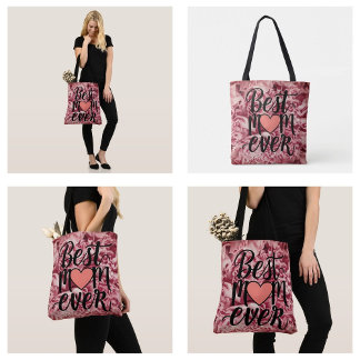 Pretty Pink Elegant Best Mum Ever Floral Tote Bag