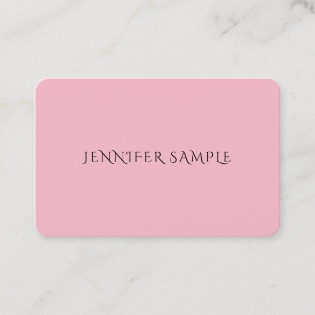 Pretty Pink Elegant Simple Modern Plain Luxury Top Business Card (Front)