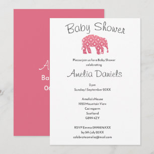 Pretty Pink Elephant Baby Shower Invitation