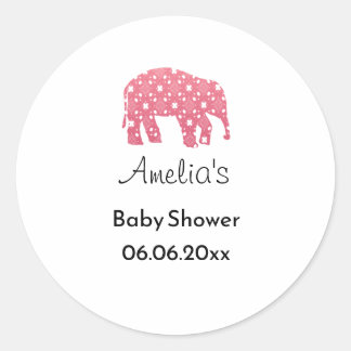 Pretty Pink Elephant Personalised Baby Shower Classic Round Sticker