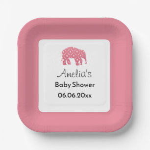 Pretty Pink Elephant Personalised Baby Shower Paper Plate