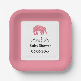 Pretty Pink Elephant Personalised Baby Shower Paper Plate