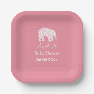 Pretty Pink Elephant Personalised Baby Shower Paper Plate