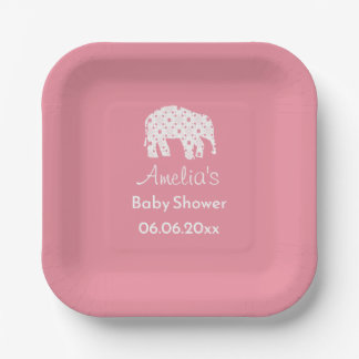 Pretty Pink Elephant Personalised Baby Shower Paper Plate