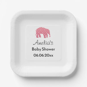 Pretty Pink Elephant Personalised Baby Shower Paper Plate