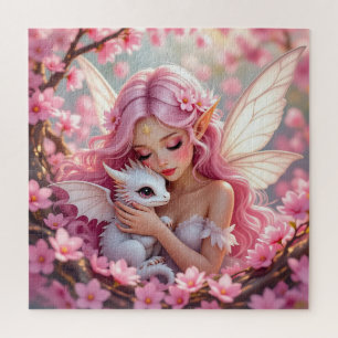 Pretty Pink Elven Fairy & Dragon  Jigsaw Puzzle