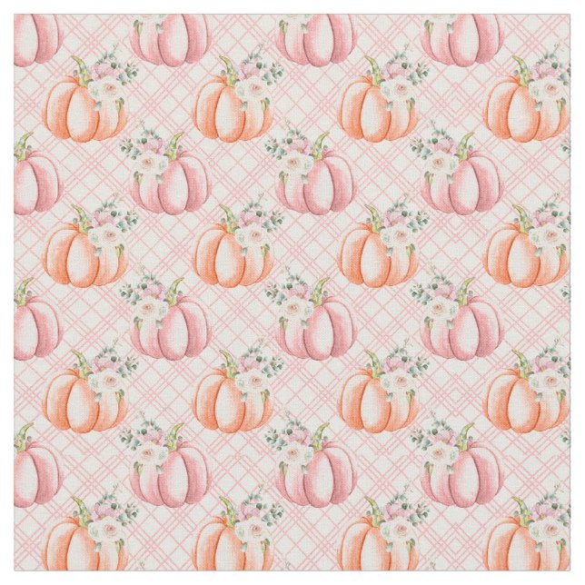 Pretty Pink Fall Pumpkin Pattern Fabric (Close Up)