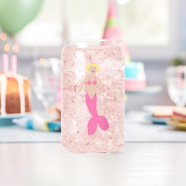 Pretty Pink Fantasy Mermaid Can Glass (Insitu (Birthday))