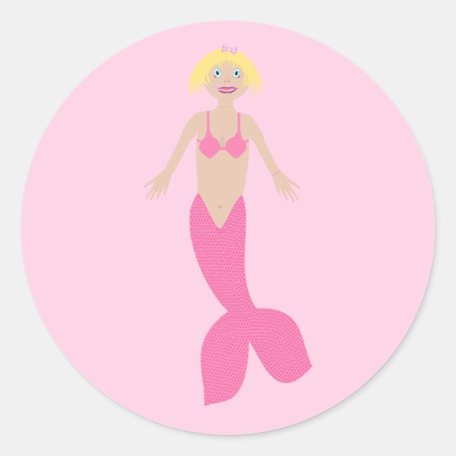 Pretty Pink Fantasy Mermaid  Classic Round Sticker (Front)