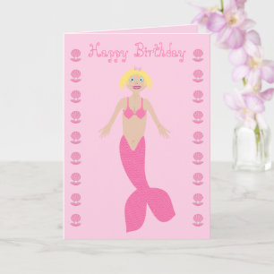 Pretty Pink Fantasy Mermaid Custom Birthday Card