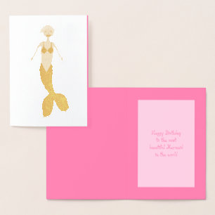 Pretty Pink Fantasy Mermaid Custom Birthday Foil Card